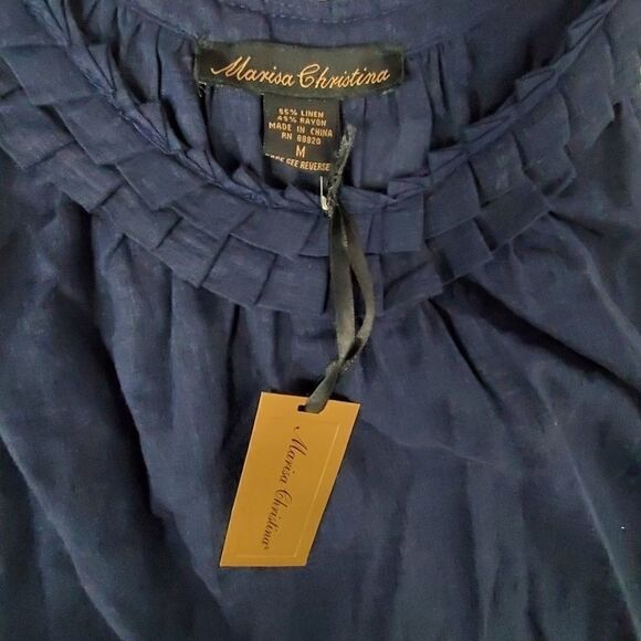 Marisa Christina Linen Navy Ruffle Sleeveless Top - Picture 8 of 8